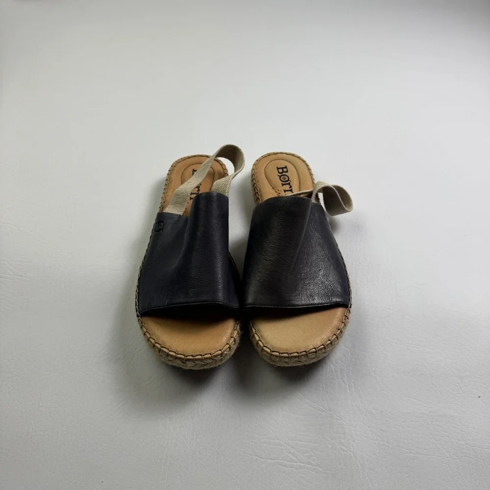 Born Drilles Navy Blue Leather Espadrille Slingback Sandals Womens 9M BR0005434